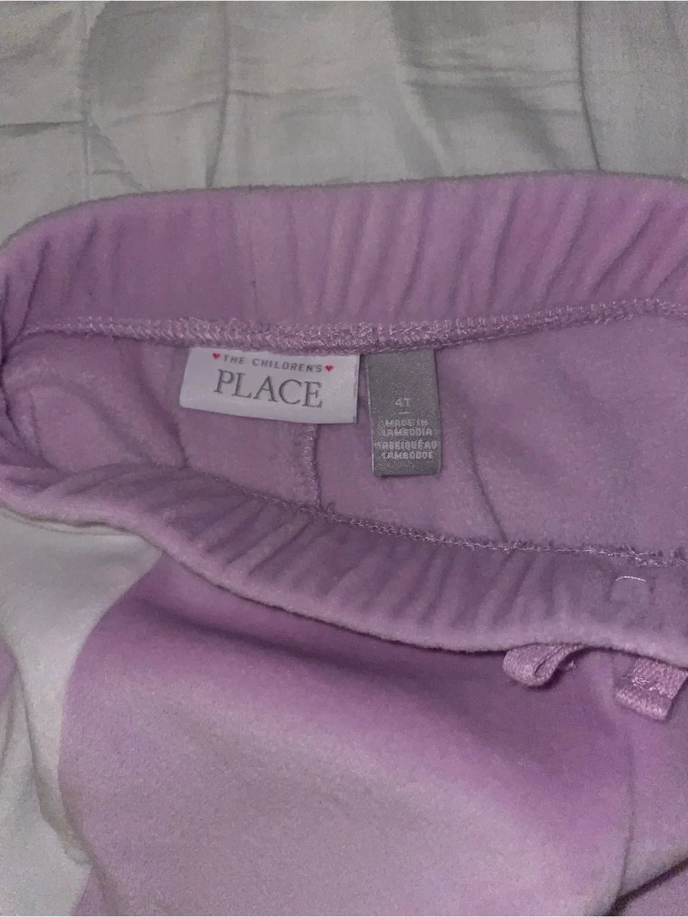 The Children’s Place Girls 4T Lavender Velour Joggers White Stripe Pants